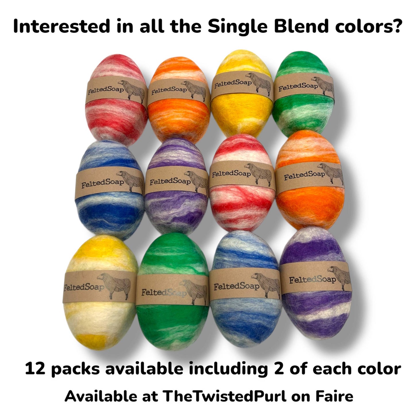 Felted Soap Single Blend BLUE & WHITE 6 Pack Fun Fiber Gift