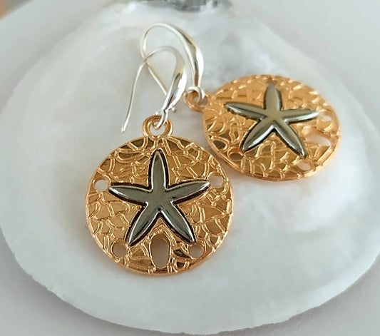 Mixed Metal Starfish Earrings, Nautical Earrings