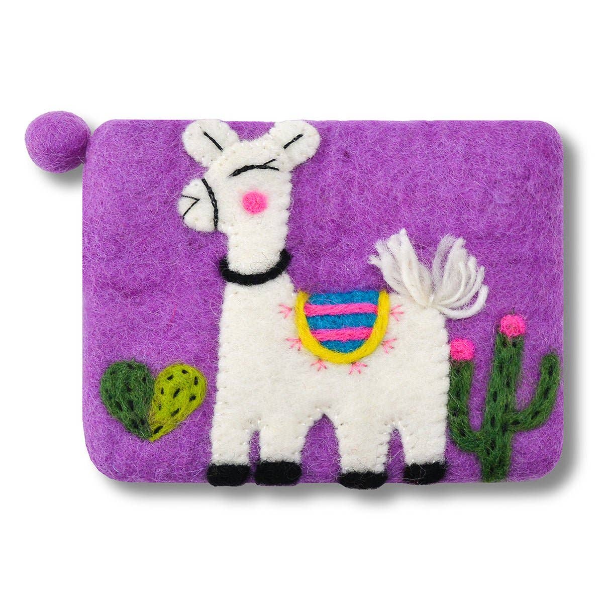 Felted Llama Coin Purse: Aqua