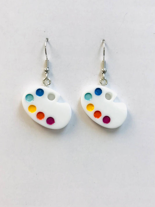 Acrylic Painter Palette Earrings, Handmade,  Made To Order: Fish Wire