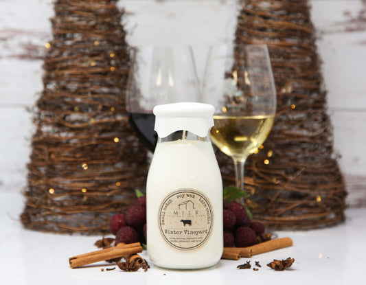 Milk Bottle Candle Winter Vineyard (Berries, Pine, Spices)