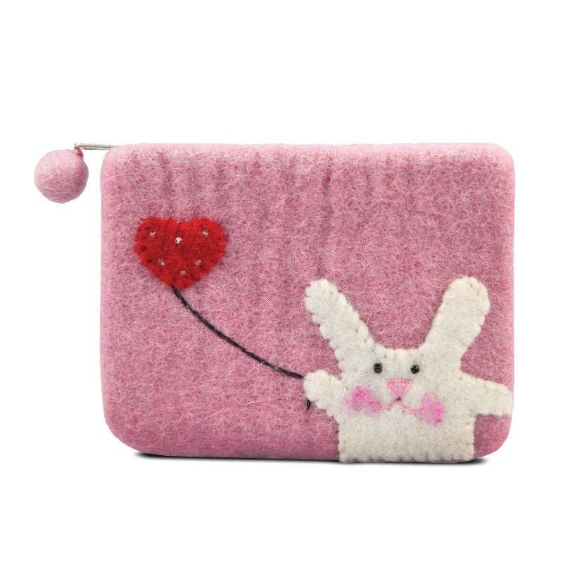 Bunny with Flying Heart Design Coin Purse: Green