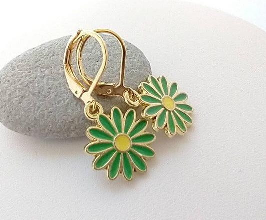 Daisy Earrings, Summer Flower Earrings: Green