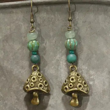 Bohemian Bronze Mushroom Stone Earrings  (Test run)