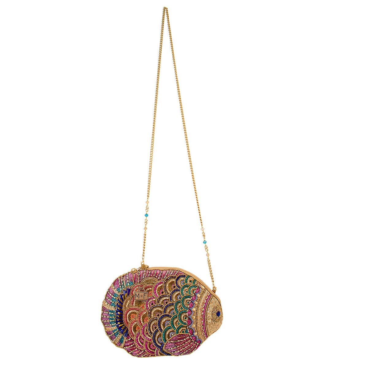 Rainbow Fish Gold And Iridescent Beaded Crossbody Handbag