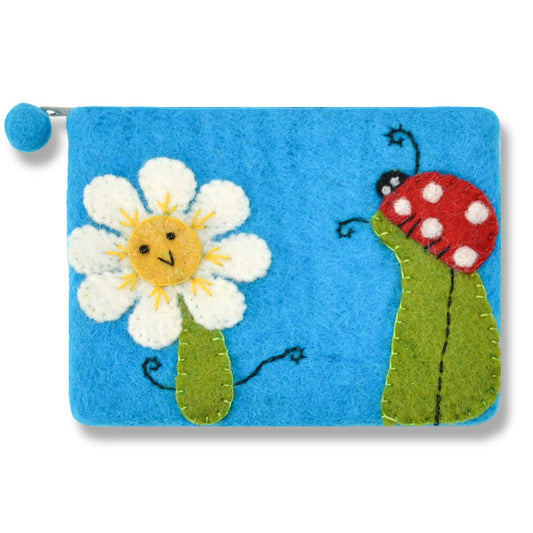 Turquoise Sunflower and Lady Bug Coin Purse
