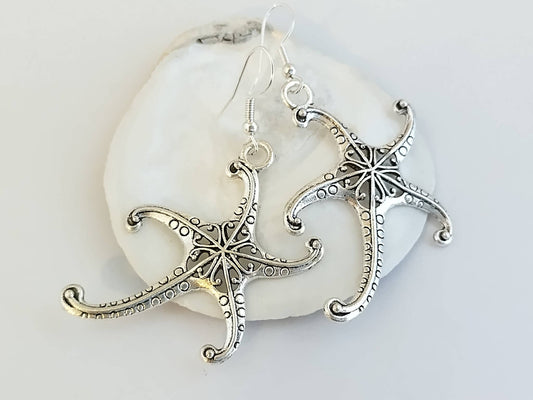 Silver Starfish Earrings,  Nautical Earrings