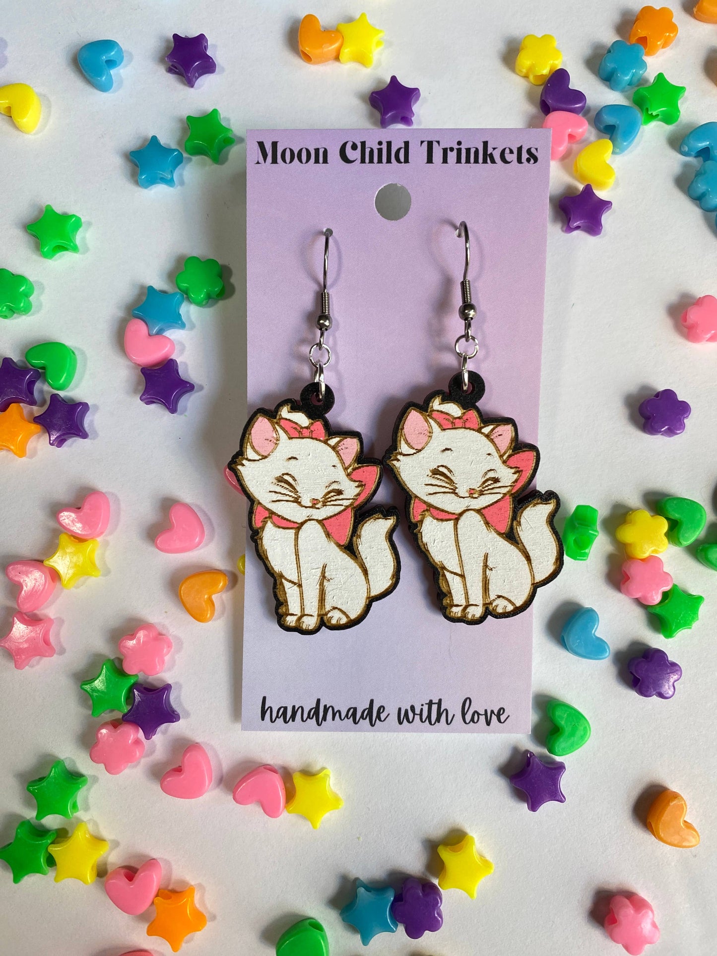 Marie Aristocat Hand Painted Wood Dangle Earrings