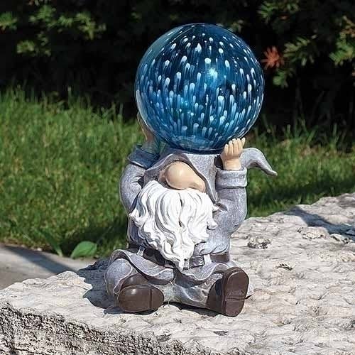 10"H LED Gnome Blue Solar Light Statue