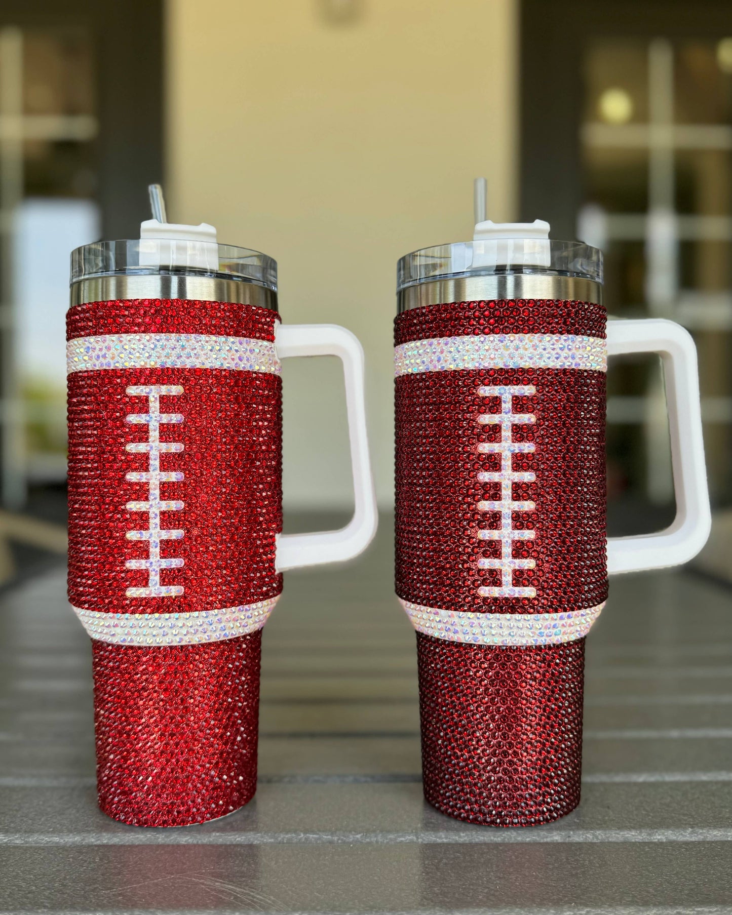 Blinged BURGUNDY/MAROON FOOTBALL 40 Oz. Tumbler