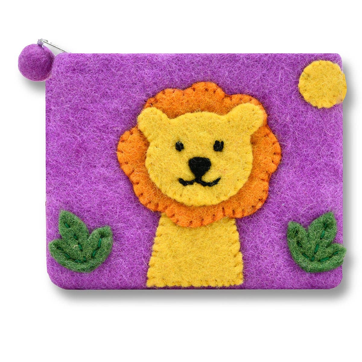 Lion Felted Coin Purse: Green