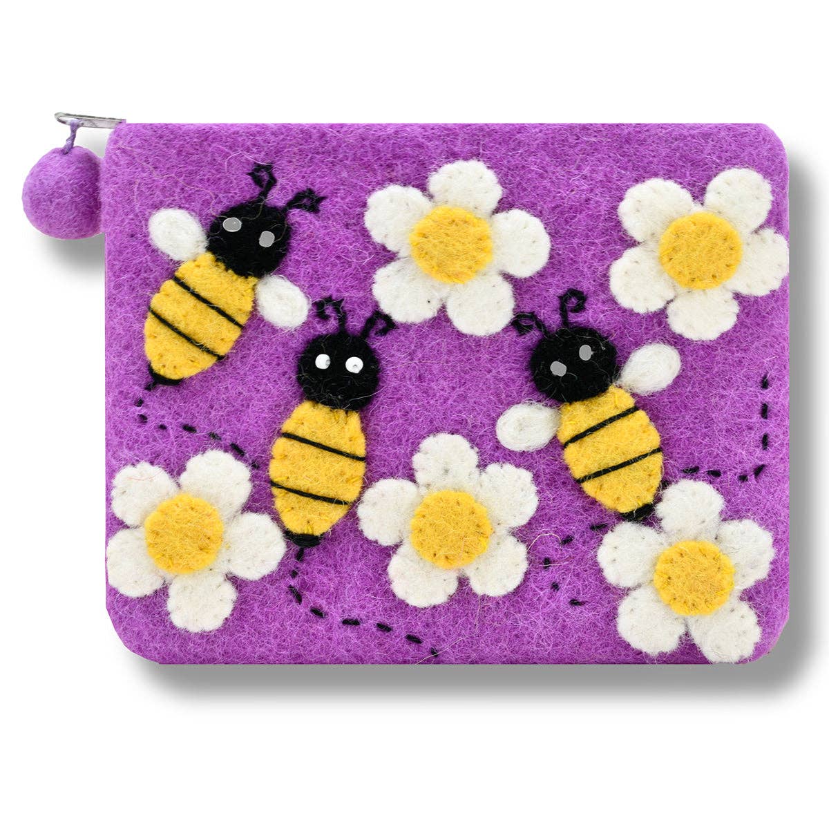 Buzzing Bee Felted Coin Purse: Purple
