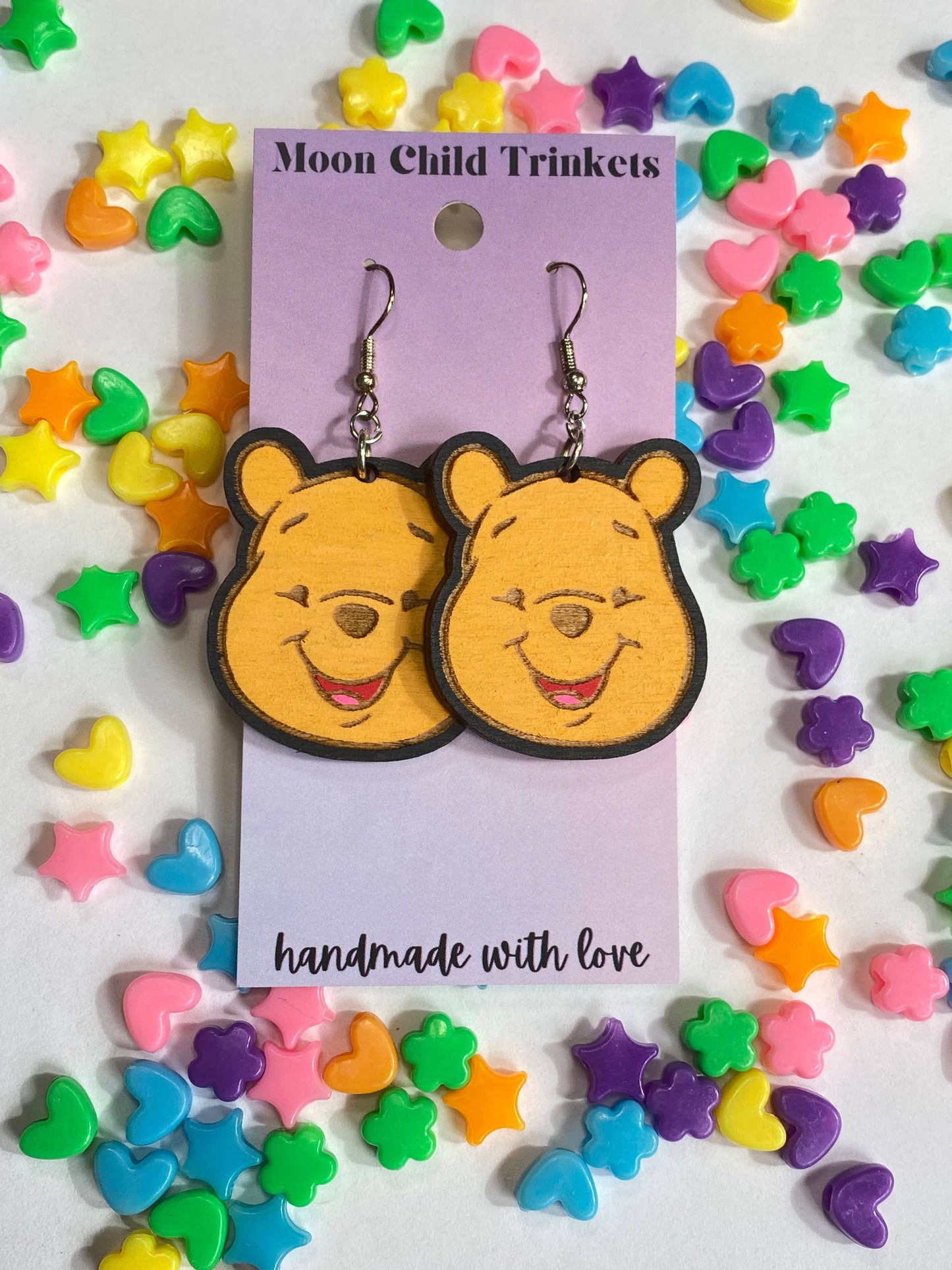 Cartoon Yellow Bear Hand Painted Wood Earrings