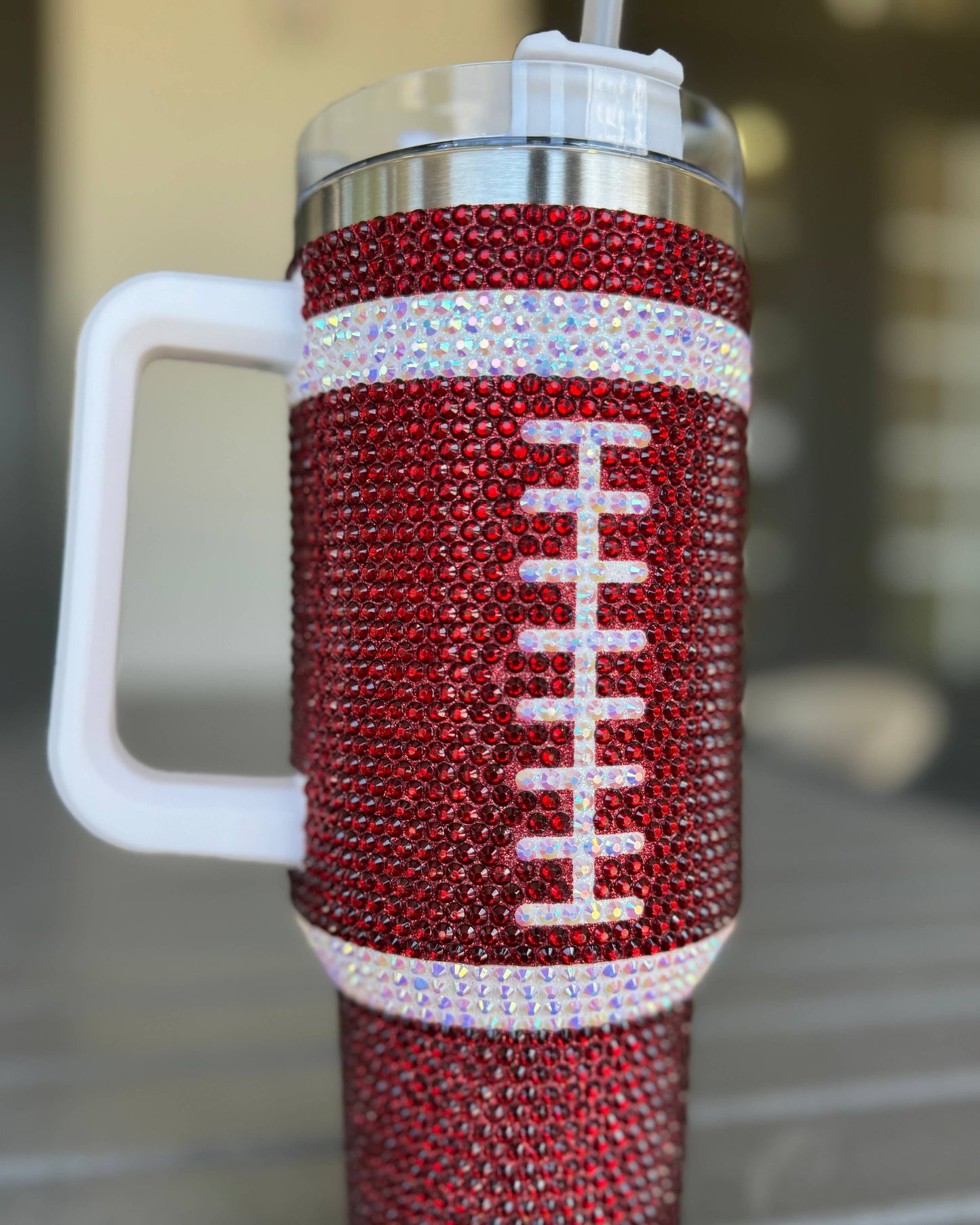 Blinged BURGUNDY/MAROON FOOTBALL 40 Oz. Tumbler