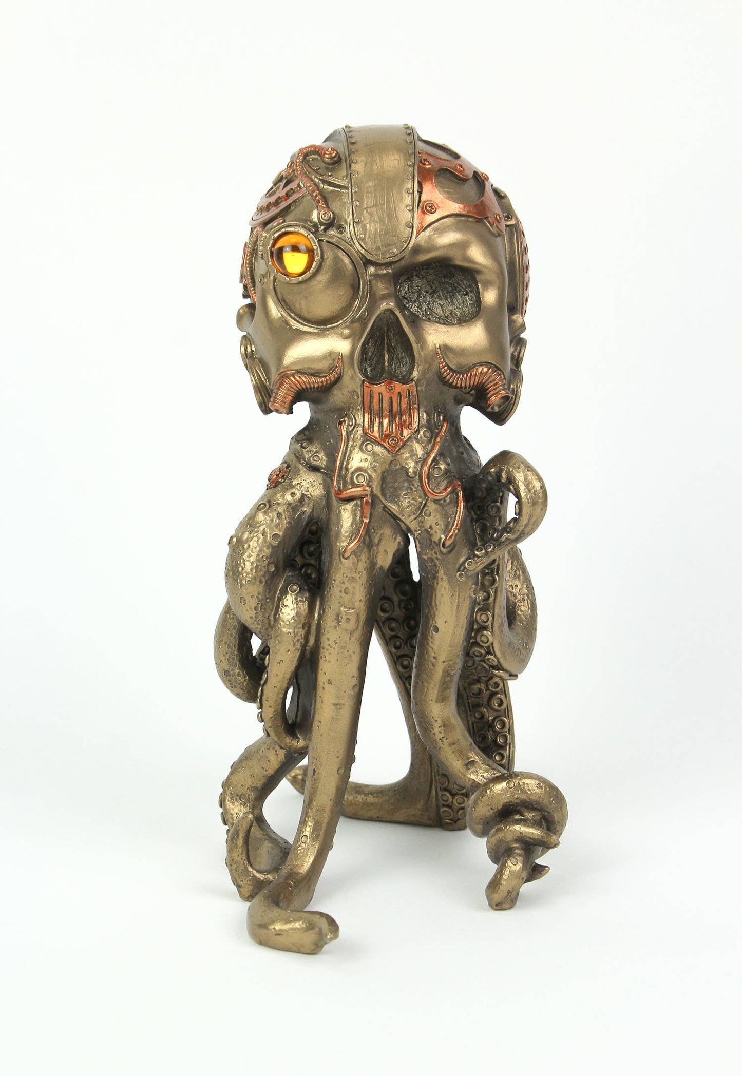 Bronze/Copper Finish Steampunk Human Skull / Octopus Statue