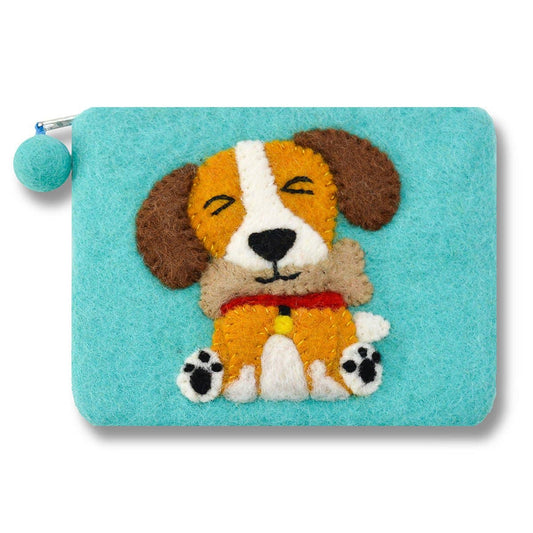 Felted Cute Dog Coin Purse: Aqua