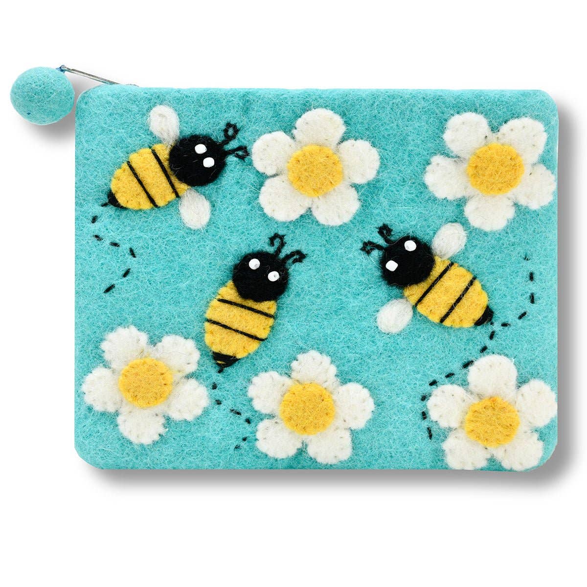 Buzzing Bee Felted Coin Purse: Purple