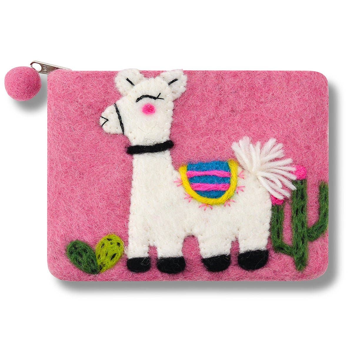 Felted Llama Coin Purse: Aqua