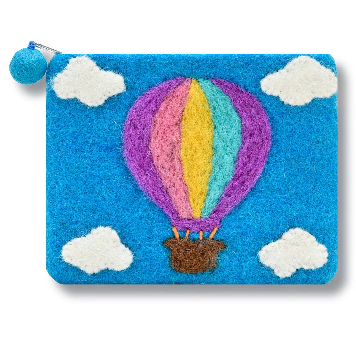 Hot Air Balloon Felted Coin Purse: Blue