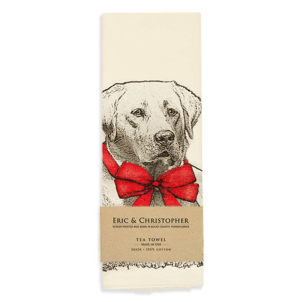 Yellow Lab with Ribbon Tea Towel