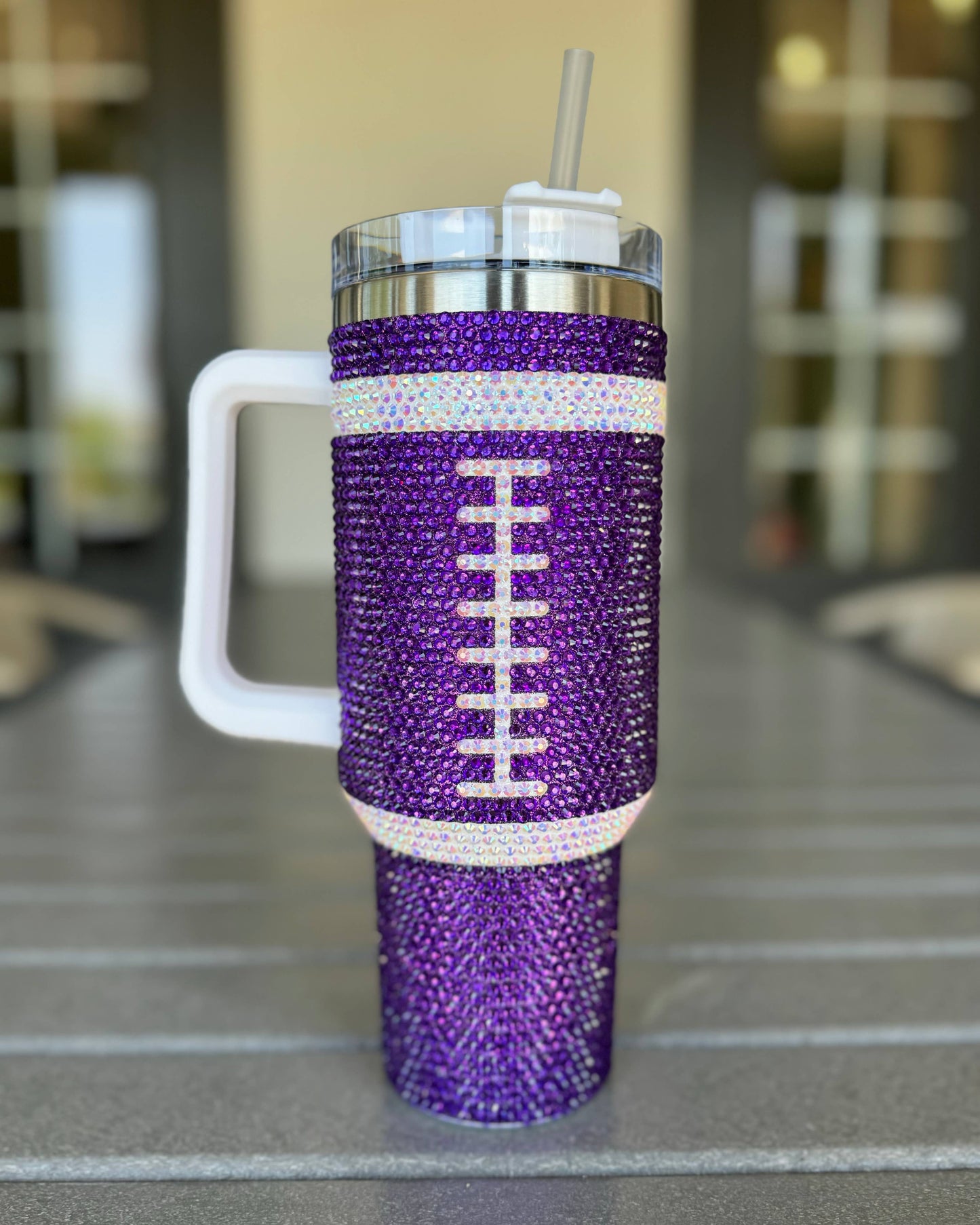 Crystal PURPLE "Team Spirit" FOOTBALL 40 Oz. Tumbler