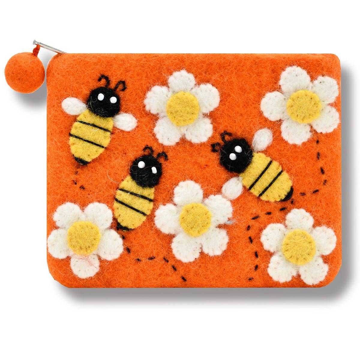 Buzzing Bee Felted Coin Purse: Purple