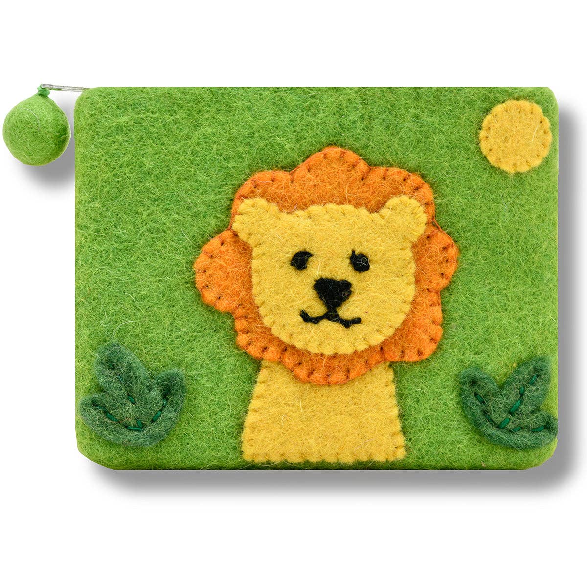 Lion Felted Coin Purse: Green