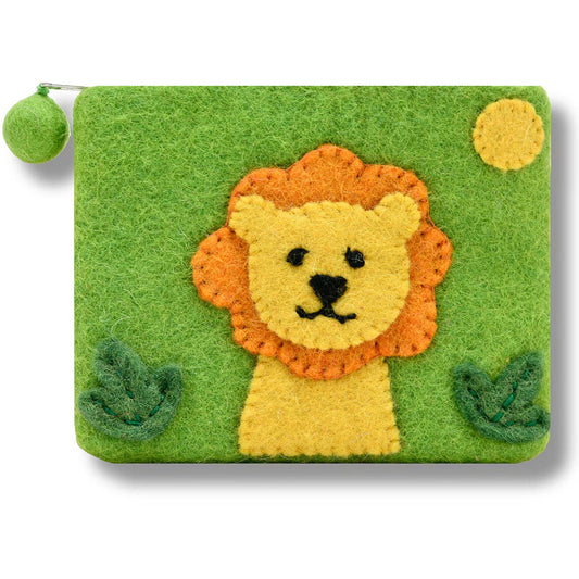 Lion Felted Coin Purse: Green