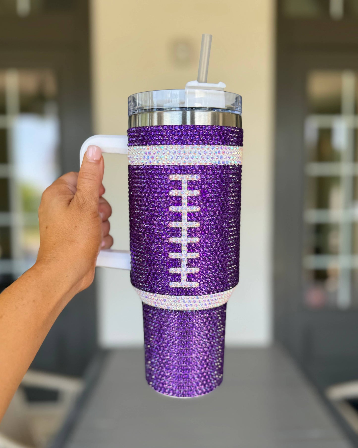 Crystal PURPLE "Team Spirit" FOOTBALL 40 Oz. Tumbler