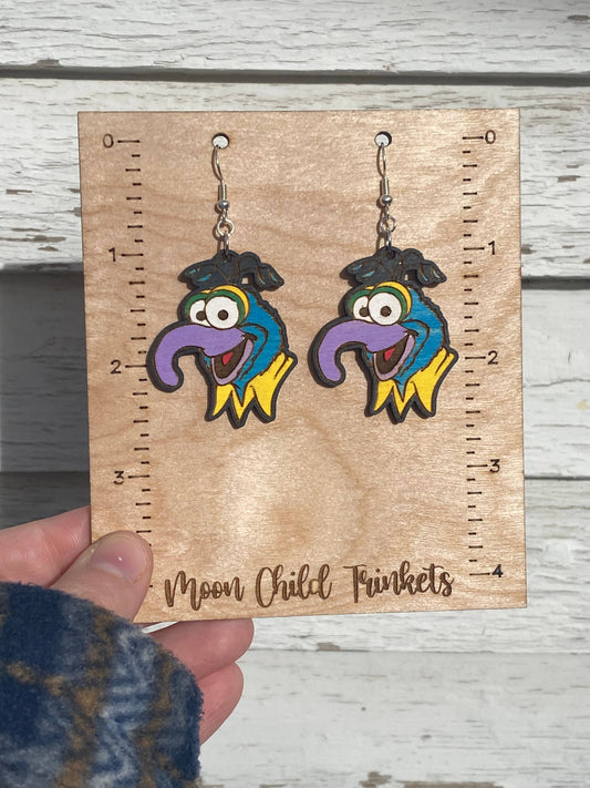 Muppets Gonzo Hand Painted Wood Dangle Earrings