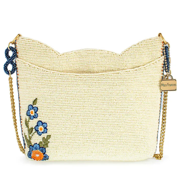 Shaggy Blue and White Puppy Dog Beaded Crossbody Handbag