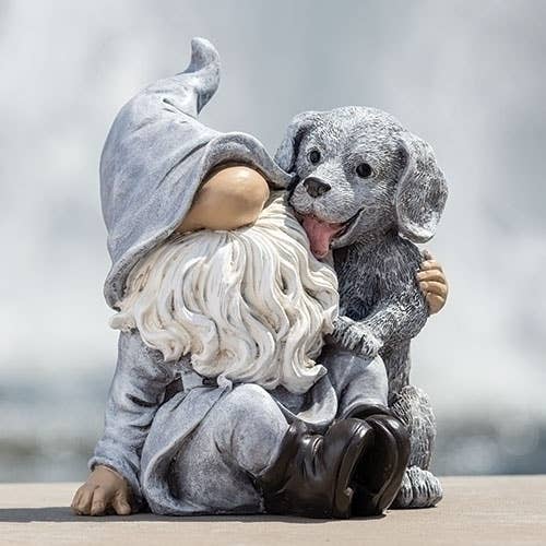 9"H Gnome with Puppy Statue