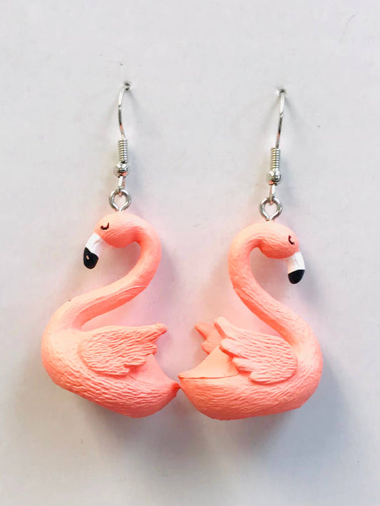 Acrylic Pink Crane Earrings, Handmade,  Made To Order