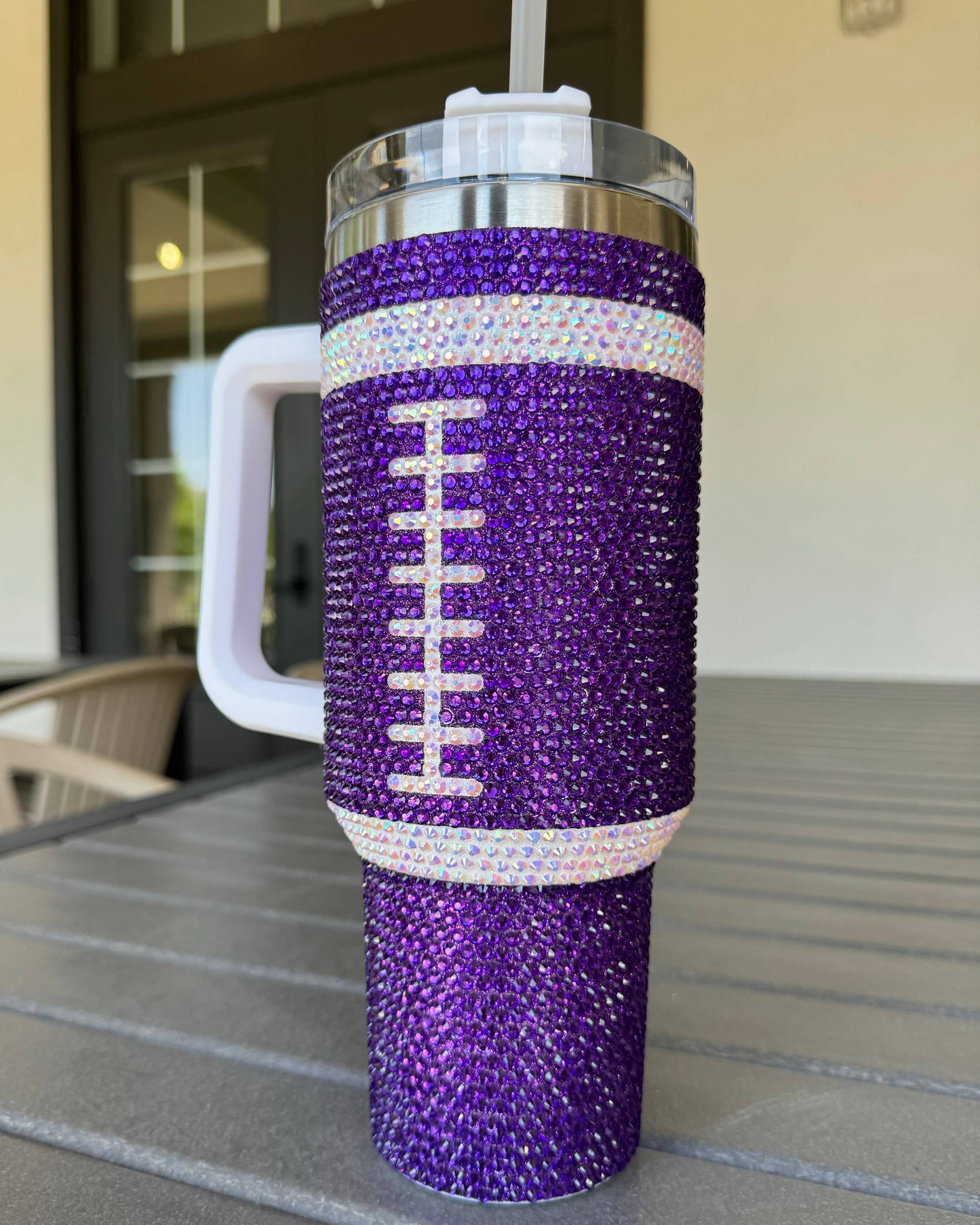 Crystal PURPLE "Team Spirit" FOOTBALL 40 Oz. Tumbler
