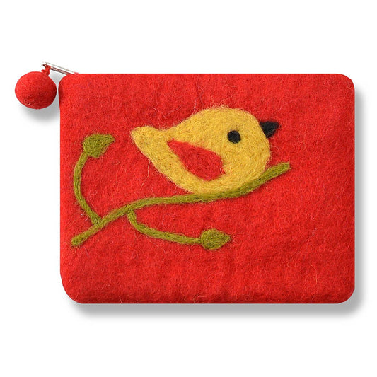 Red One Bird Design Coin Purse