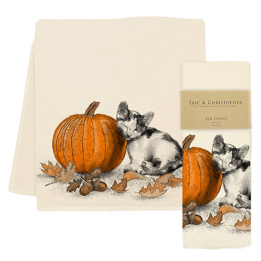 Kitten Pumpkin Tea Towel - "Kiki"