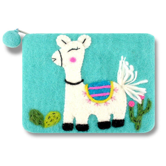 Felted Llama Coin Purse: Aqua