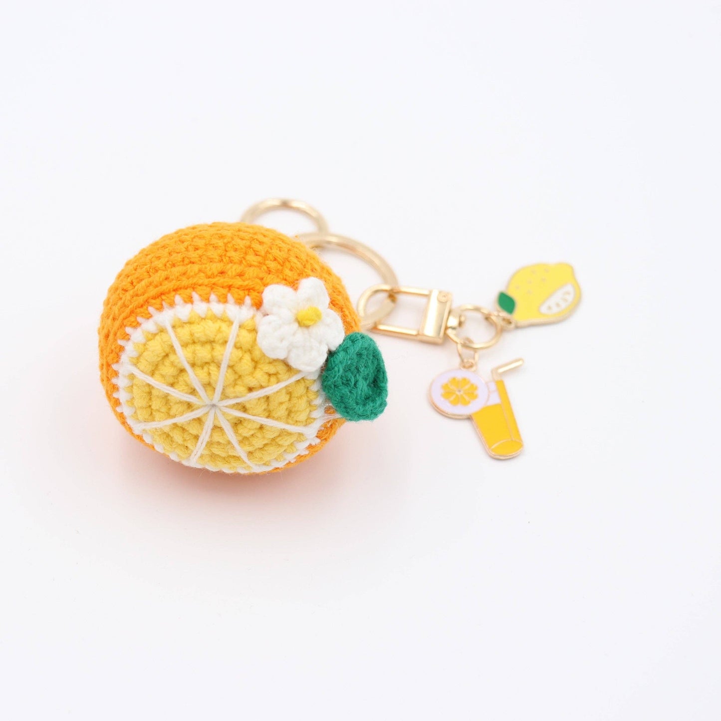 Hand-Crochet Squeeze the Day Orange Keychain with Zesty Charms