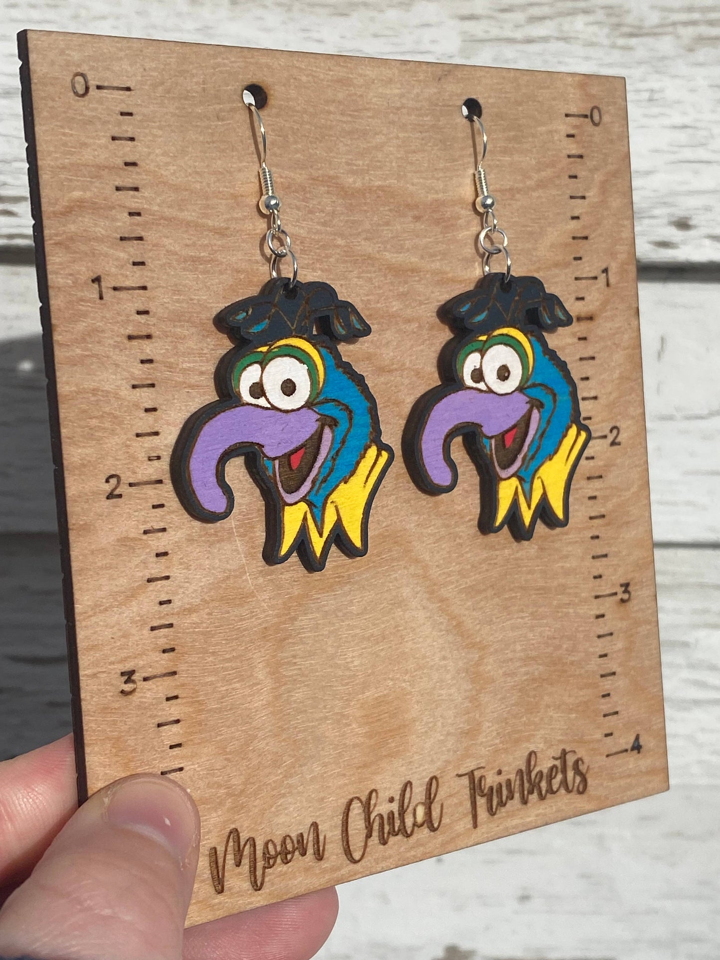Muppets Gonzo Hand Painted Wood Dangle Earrings