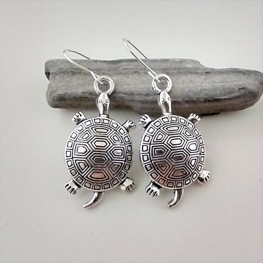 Turtle Earrings, Silver Turtle Earrings, Coastal Jewelry