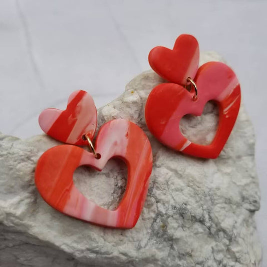 Double Heart Clay Studs Earrings