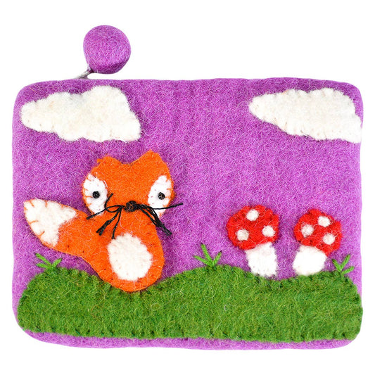 Purple Fox and Mushroom Coin Purse