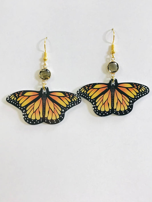 Acrylic Monarch Butterfly with Stone Earrings: Grey Stone