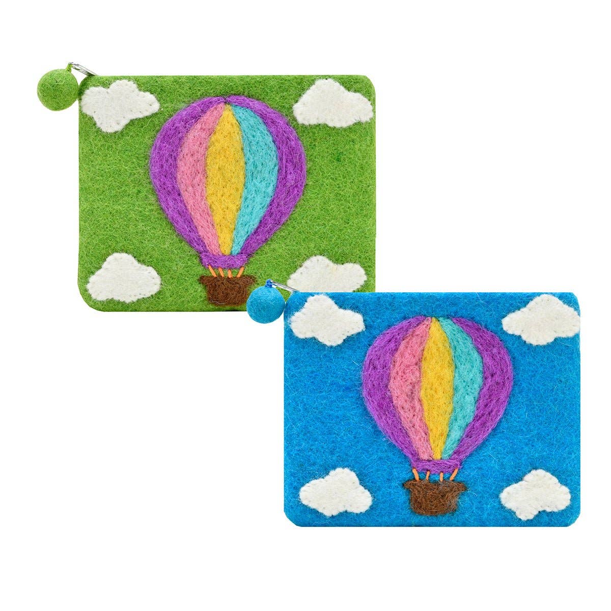 Hot Air Balloon Felted Coin Purse: Blue