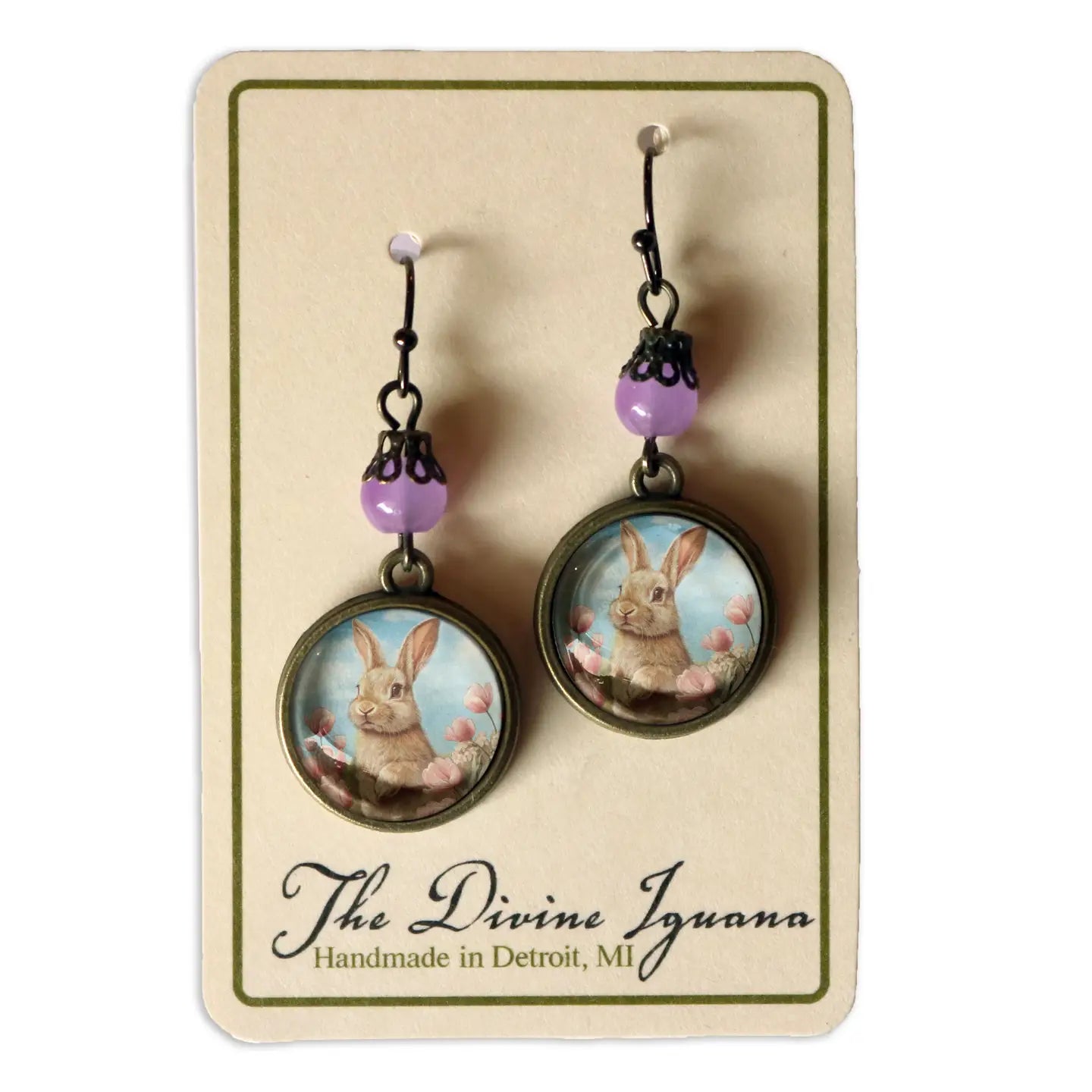 Easter Bunny in Tulips Sweet Pastel Spring Earrings