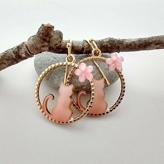 Adorable Cat Earrings, Cat jewerly: Pink