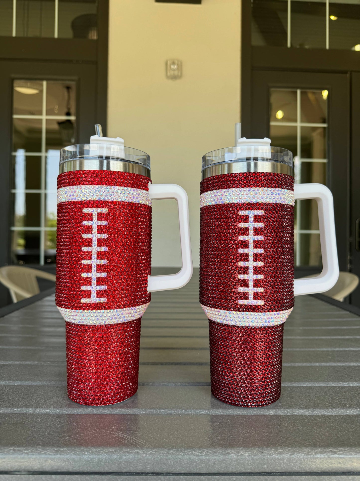 Blinged BURGUNDY/MAROON FOOTBALL 40 Oz. Tumbler