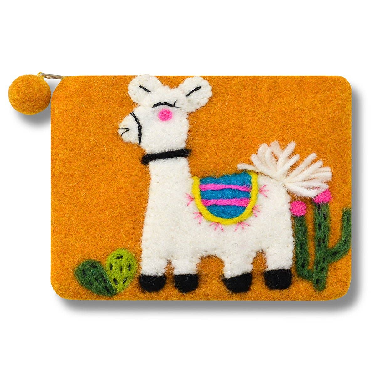 Felted Llama Coin Purse: Aqua