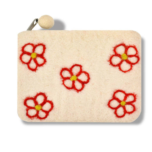 White with Red Flowers Design Coin Purse