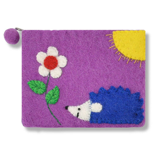 Purple Hedgehog and Flower Coin Purse